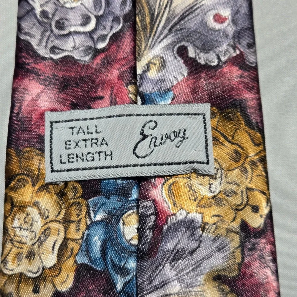 Envoy Floral Necktie Tall Floral Burgundy Gold Blue Botanical 4x63 Satin Sheen